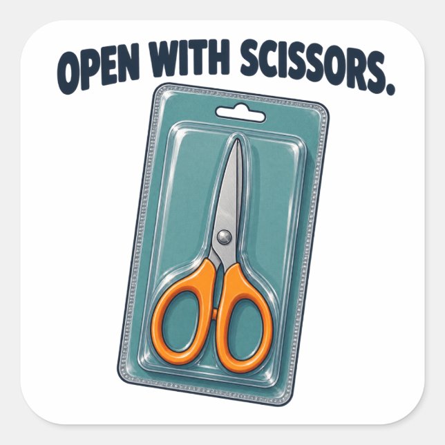 Open With Scissors Packaging Humor Square Sticker (Front)