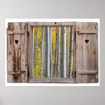 Open Wooden Window Birch Forest View Poster by fotoplus at Zazzle