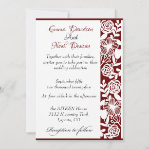 Open-Work Elegant Maroon Wedding Invitation Card