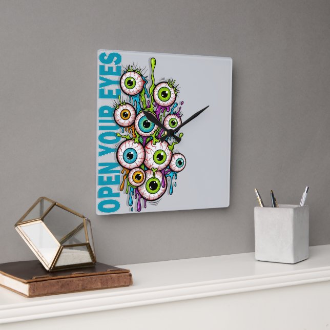 Open your eyes square wall clock (Office)