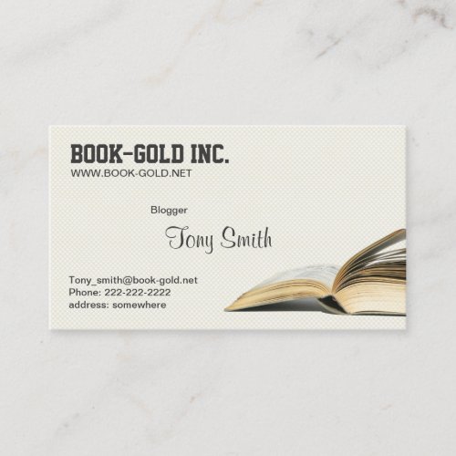 Opened Book Blogger librarian Writer Business Card