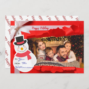 Opened Gift Reveals Family Photo Happy Holidays Holiday Card