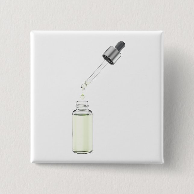 Opened glass dropper bottle with pipette button (Front)