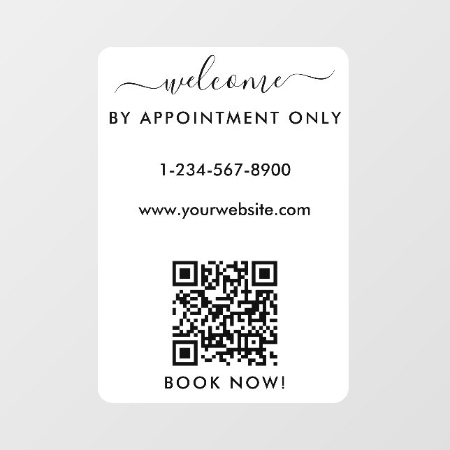 Opening Business Hours Appointment Only Welcome  Window Cling (Sheet)