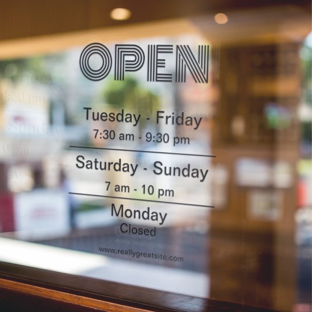 Opening Business Hours Black Script Transparent  Window Cling (Creator Uploaded)