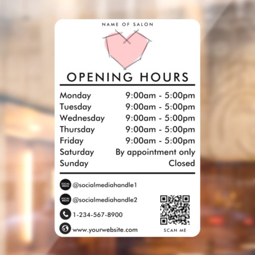 Opening Business Hours Bobby Pins Hairstylist Window Cling