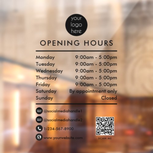 Opening Business Hours QR Code Business Logo Window Cling