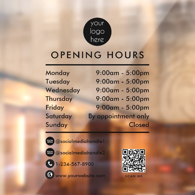 Opening Business Hours QR Code Business Logo Window Cling (Sheet 2)