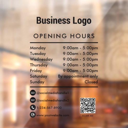 Opening Business Hours QR Code Business Logo Window Cling