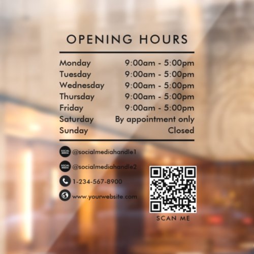 Opening Business Hours QR Code Opening Times Window Cling