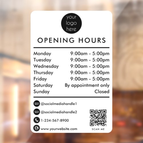 Opening Business Hours Times QR Code Business Logo Window Cling