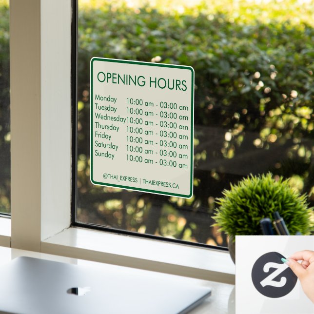 Opening Hours - 4x4 - English Window Cling (Office)