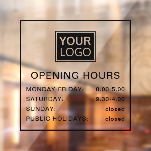 Opening hours add logo black and transparent window cling