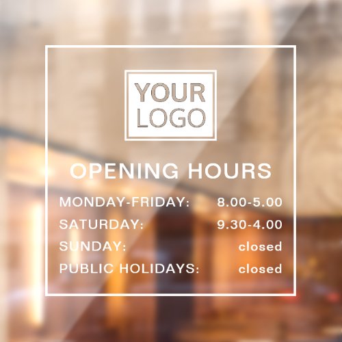Opening hours add logo white and transparent window cling