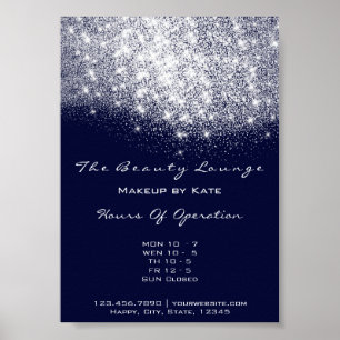 Opening Hours Beauty Makeup Studio Gray Navy Blue Poster