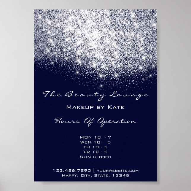 Opening Hours Beauty Makeup Studio Gray Navy Blue Poster (Front)