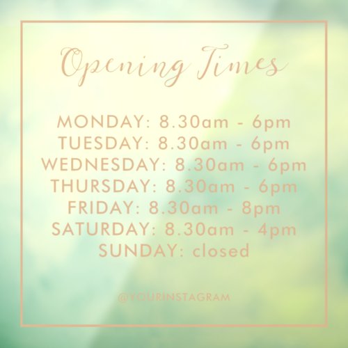 Opening hours business gold modern minimalist window cling