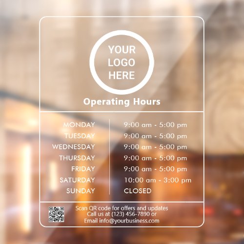 Opening Hours Business Logo QR Code Transparent Window Cling