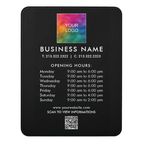 Opening Hours Business Logo Text QR Code Custom Door Sign