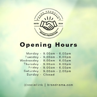 Opening Hours Business Logo Transparent Black Window Cling