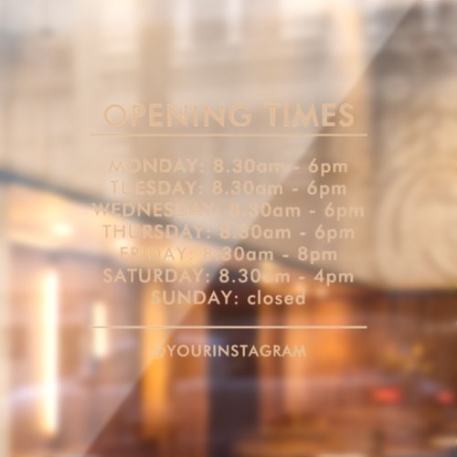 Opening hours business minimalist modern gold window cling