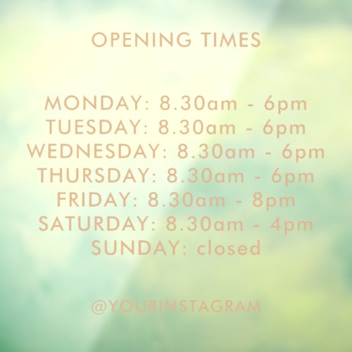 Opening hours business modern minimalist gold window cling
