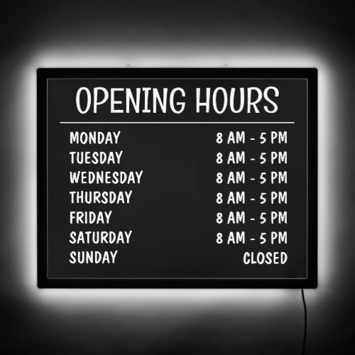 Opening Hours  Business Neon Black and White LED Sign