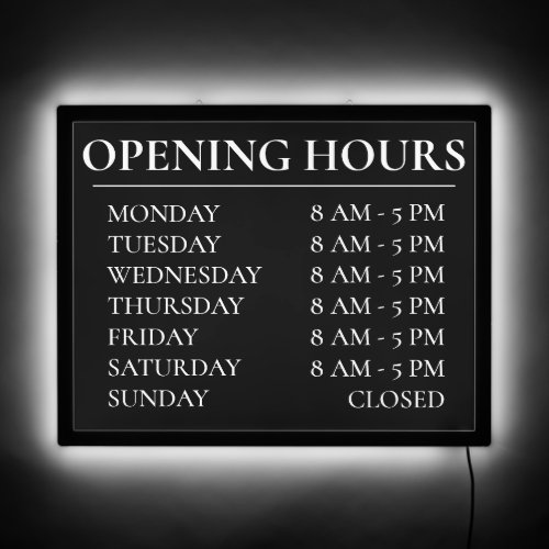 Opening Hours  Business Neon Black and White LED Sign