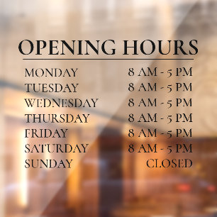 Opening Hours Business Time Open Black Sign