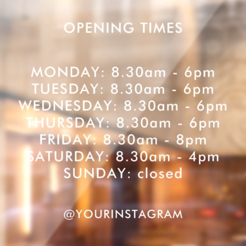 Opening hours business times modern minimalist window cling
