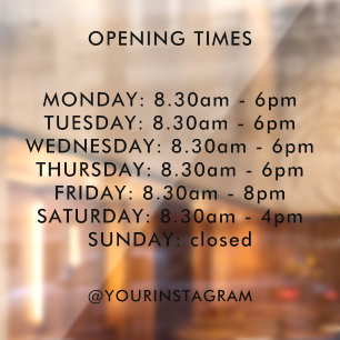 Opening hours business times modern minimalist window cling