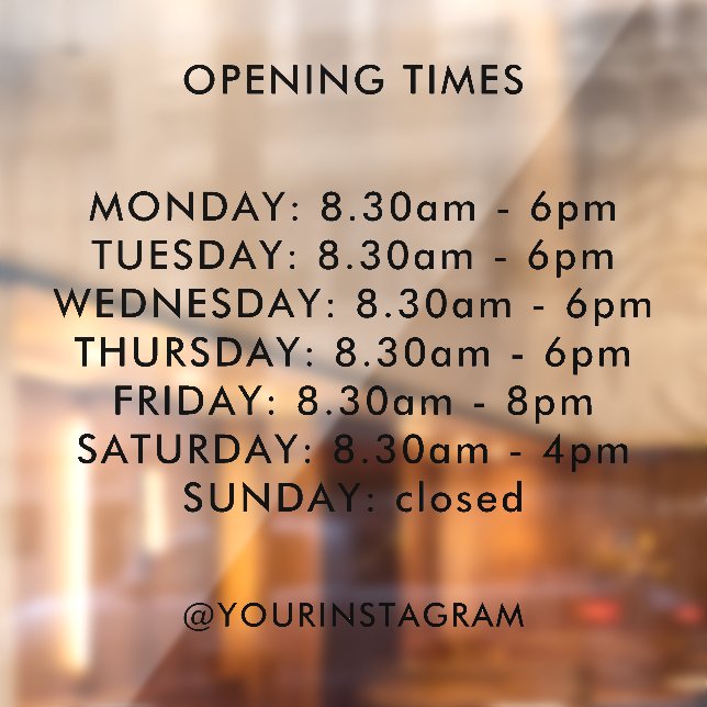 Opening hours business times modern minimalist window cling (Sheet 2)