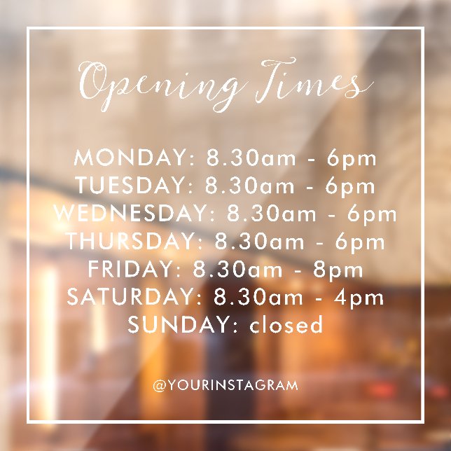 Opening hours business white modern minimalist window cling (Sheet 2)
