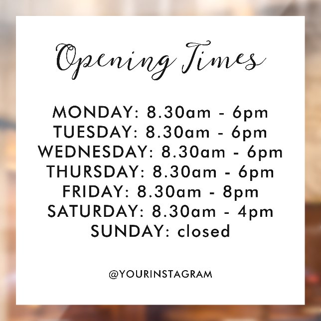 Opening hours business white modern minimalist window cling (Sheet 2)