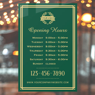 Opening Hours Classic Business Logo Green Window Cling