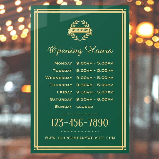 Opening Hours Classic Business Logo Green Window Cling (Creator Uploaded)