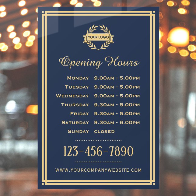 Opening Hours Classic Business Logo Navy Blue Window Cling (Creator Uploaded)
