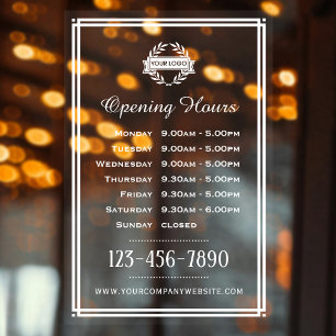 Opening Hours Classic Business Logo White Window Cling