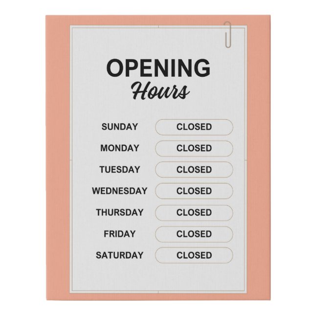 Opening Hours Closed Faux Canvas Print (Front)
