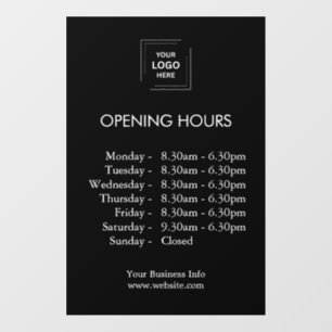 Opening Hours   Custom Business Logo Black  Wall Decal
