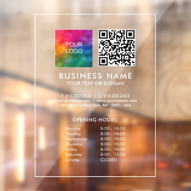 Opening Hours Customizable Business Logo QR Code Window Cling (Sheet 2)