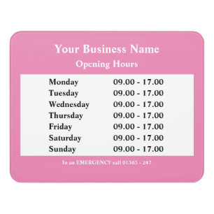 Opening hours door sign