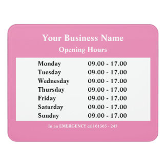 Opening hours door sign