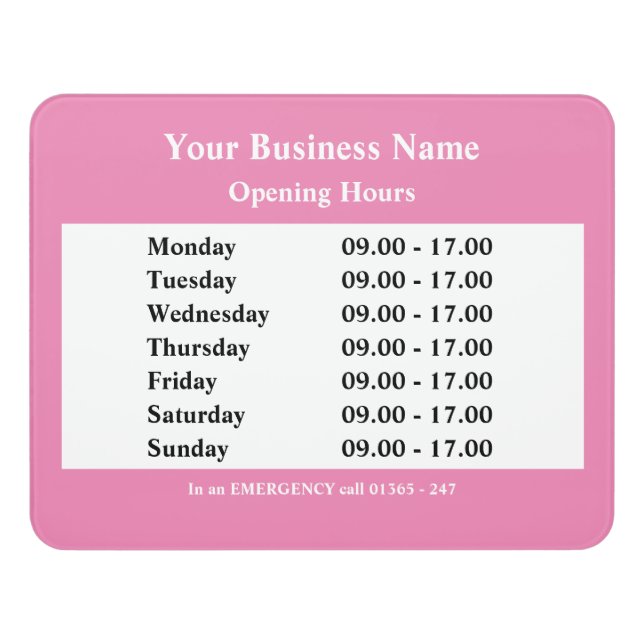 Opening hours door sign (Contemporary Front)