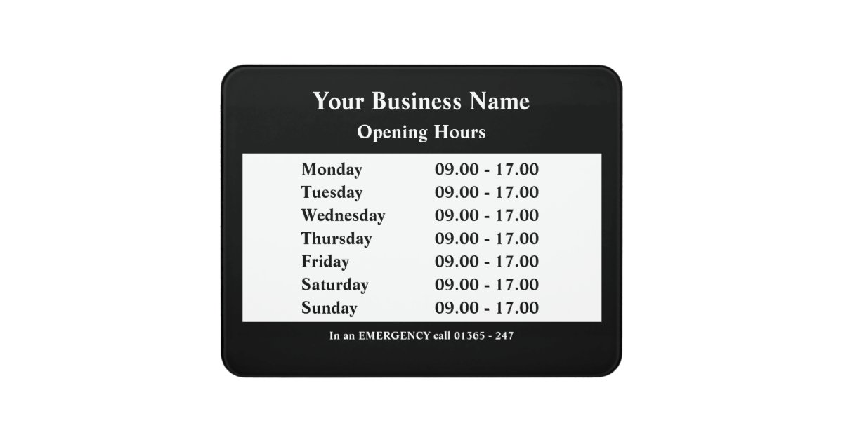 Opening hours door sign Zazzle