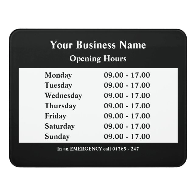 Opening hours door sign (Contemporary Front)