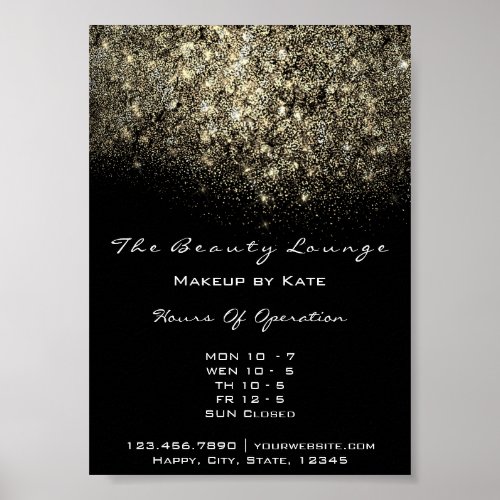 Opening Hours Gold Black White Confetti Sequin Poster