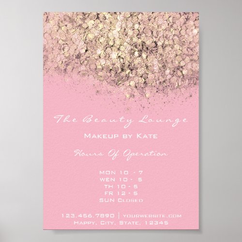 Opening Hours Gold Pastel Office Confetti Pink Poster
