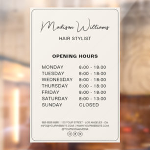 Opening Hours Hair Stylist Salon Window Cling