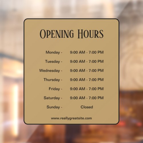 Opening Hours l Black  Brown Business Time  Window Cling